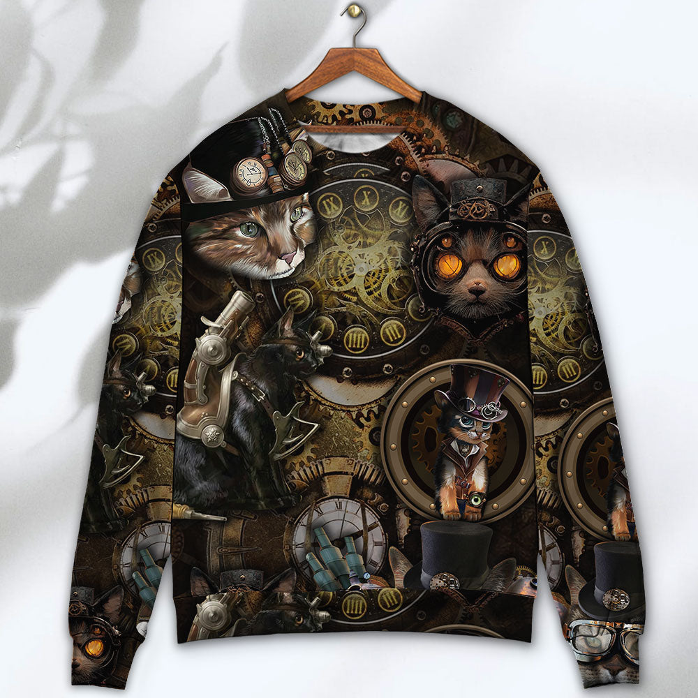 Steampunk Cat Magic Theme Sweater For Outdoor Activities Weekend Trips And Relaxed Everyday Outfits