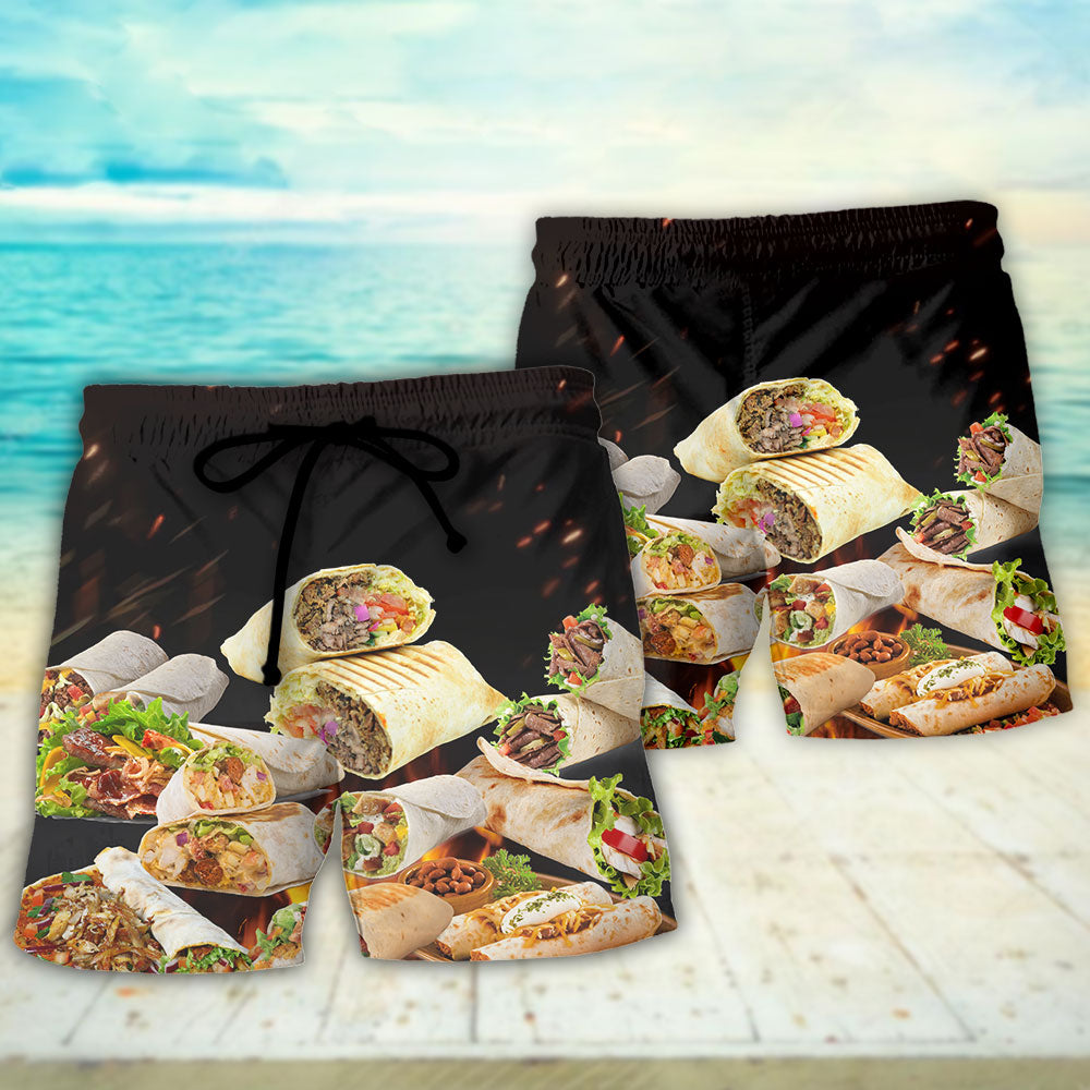 Burritos Fast Food Delicious Beach Shorts Pattern View For Vacation Travel And Outdoor Fun