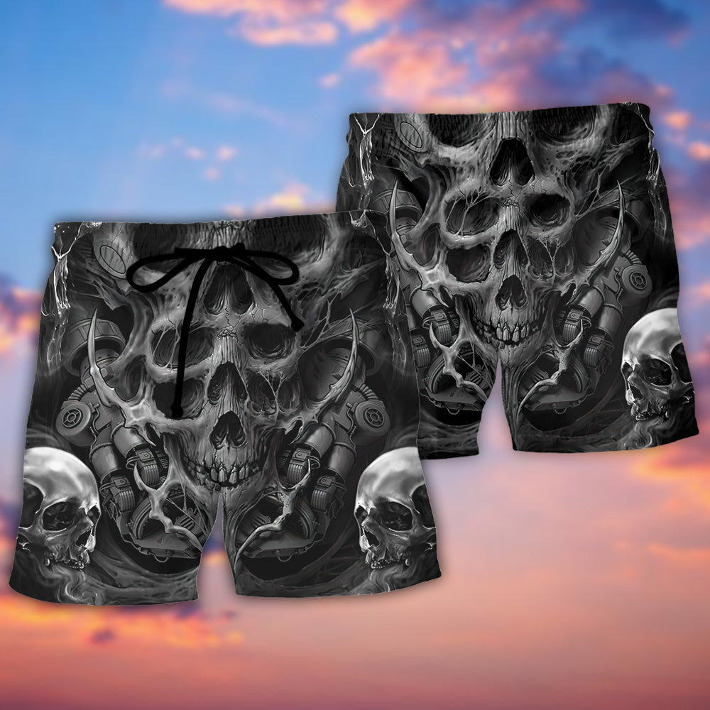 Dark Skull Inner Demons Beach Shorts Design Detail For Resort And Beach Day Style