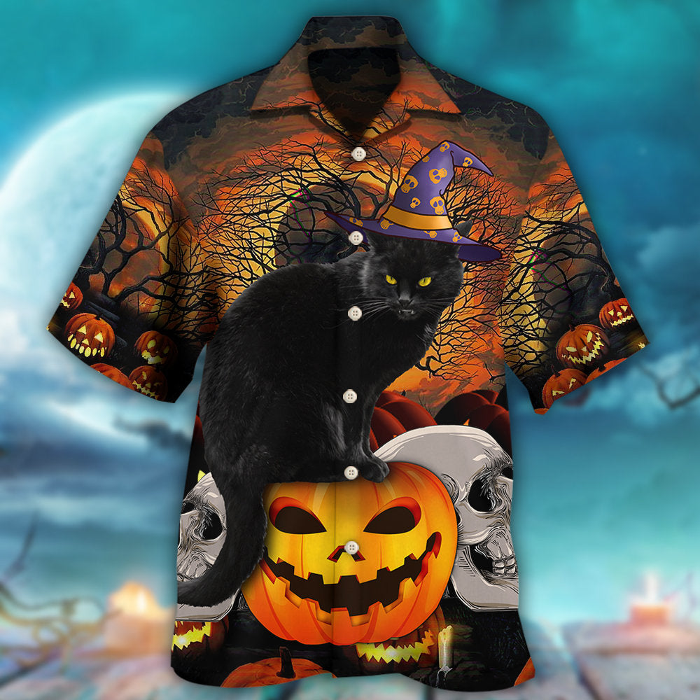 Black Cat Halloween Pumpkin Scary Hawaiian Shirt For Poolside Relaxation And Sunny Getaways