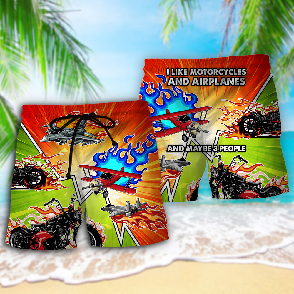 Motorcycle Airplane Lover Beach Shorts Design View For Poolside Relaxation And Holiday Trips