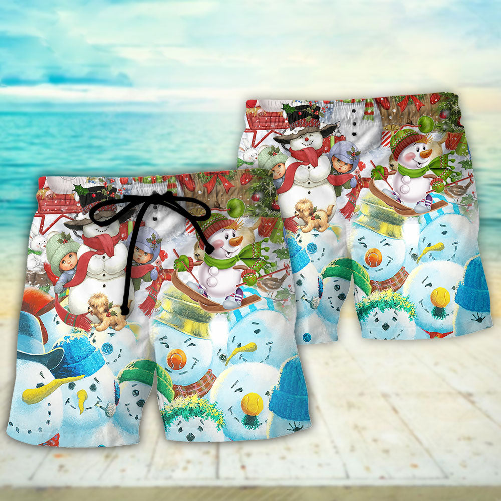 Happy Snowman Farm Christmas Holiday Beach Shorts For Coastal Adventures And Relaxed Summer Wear