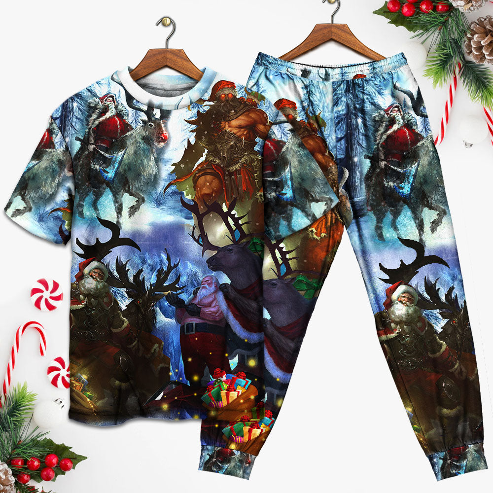 Cool Santa Christmas Short Sleeve Pajamas Set For Holiday Bedtime And Cozy Home Wear
