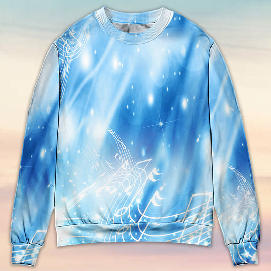 Musical Notes Dark Blue Sweater For Outdoor Events Weekend Trips And Relaxed Casual Wear
