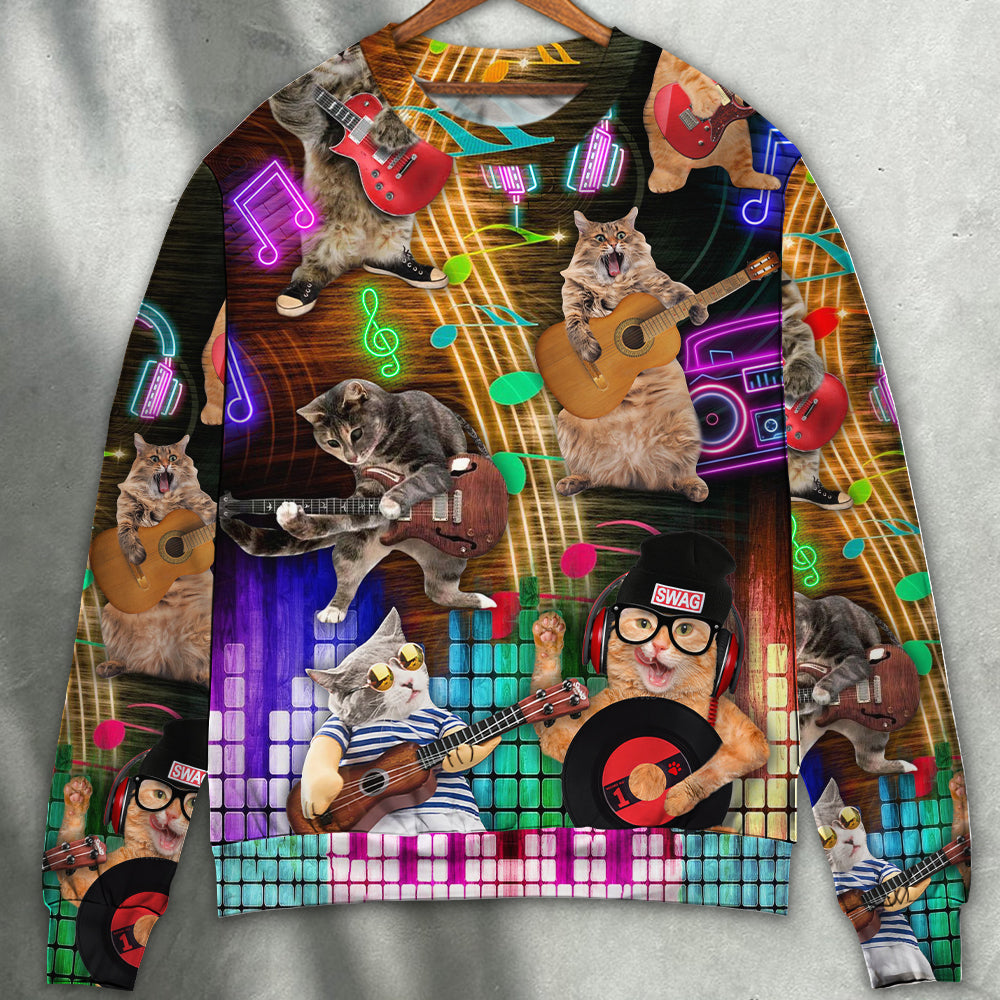 Cat Rocker Music Sweater For Live Events Travel And Relaxed Creative Outfits