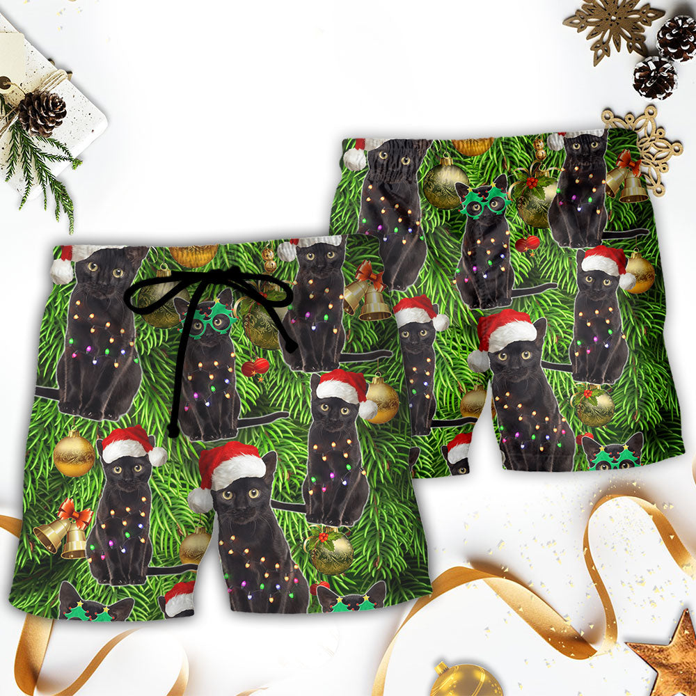 Black Cat Christmas Beach Shorts For Poolside Relaxation And Summer Adventures
