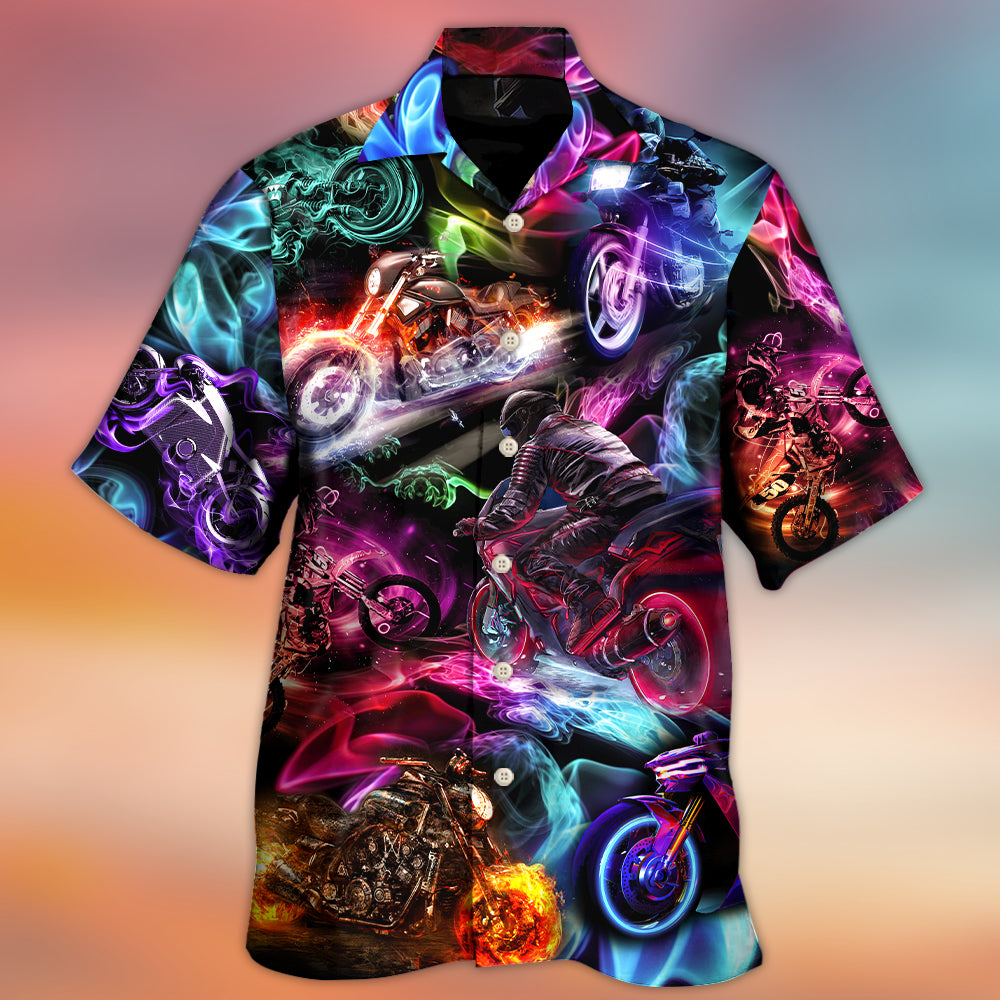 Neon Colorful Motorcycle Racing Light Hawaiian Shirt For Summer Vacation And Beach Travel