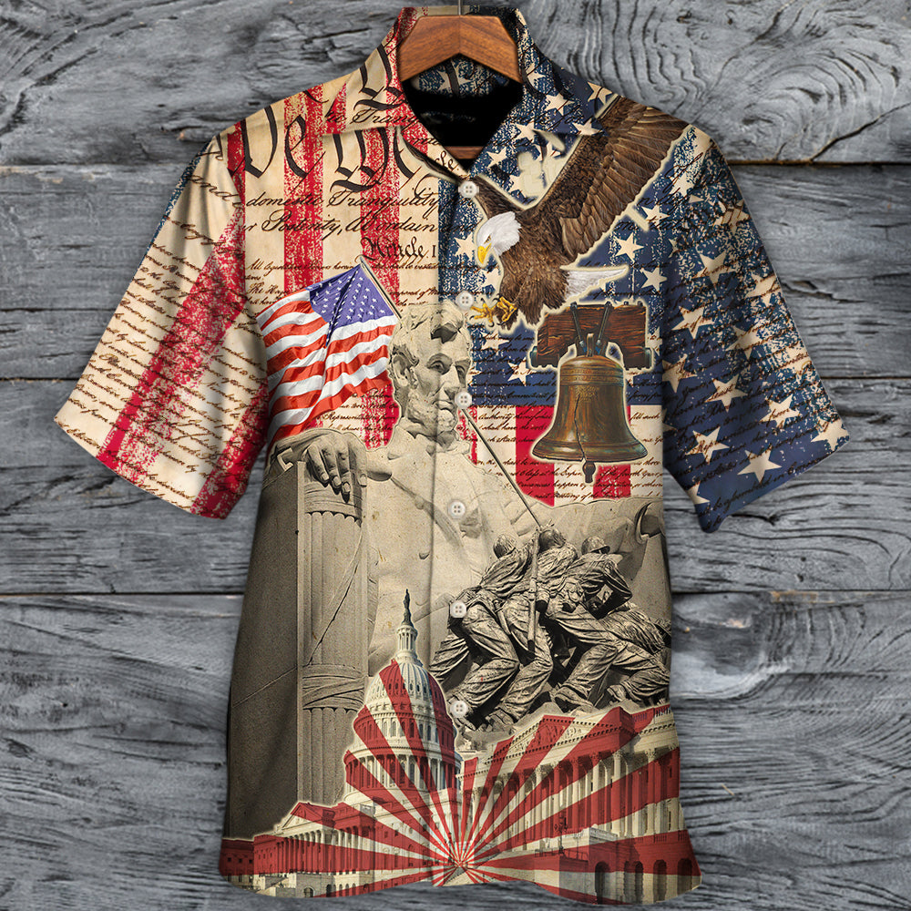 Veteran Creative Pattern Hawaiian Shirt Collar And Front View For Tropical Vacations