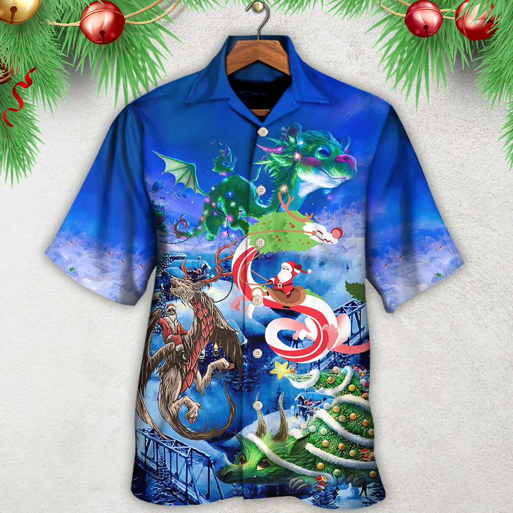 Dragon Christmas Santa Riding Hawaiian Shirt Design View For Resort Travel And Thoughtful Gifting