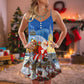 Santa Reindeer Christmas Gift V-Neck Sleeveless Cami Dress For Festive Events And Casual Summer Styling