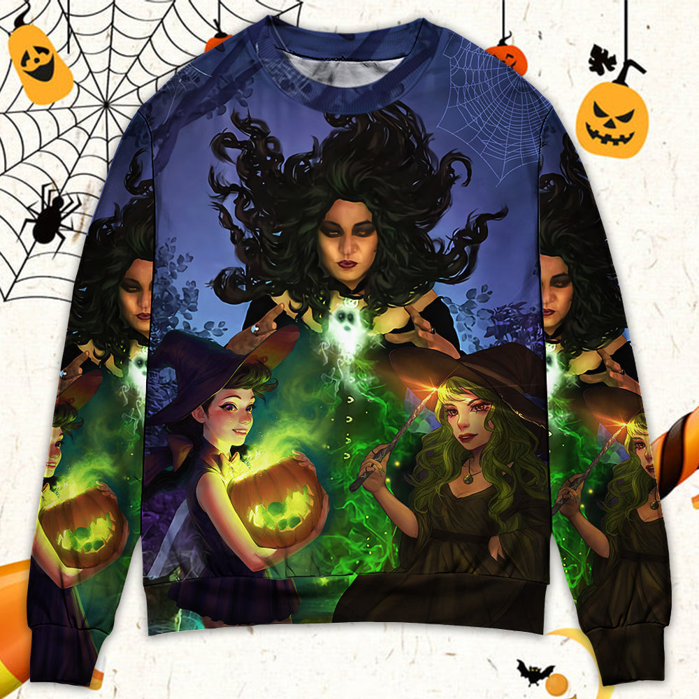 Halloween Witch Ghost Dark Forest Sweater For Art Lovers Holidays Parties And Comfortable Wear