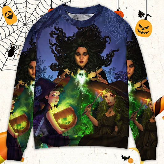 Halloween Witch Ghost Dark Forest Sweater For Art Lovers Holidays Parties And Comfortable Wear