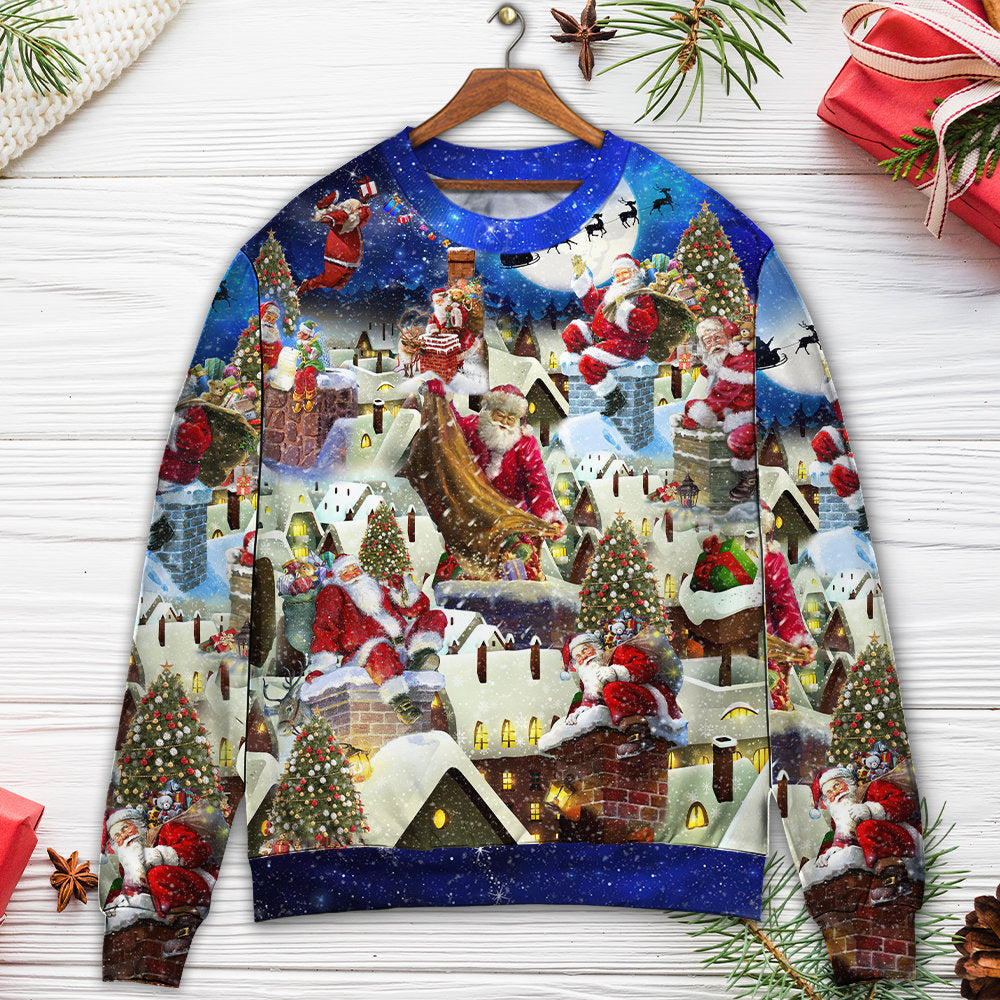 Christmas Rooftop Santa Busy Night Sweater For Winter Celebrations Family Events And Relaxed Seasonal Styling