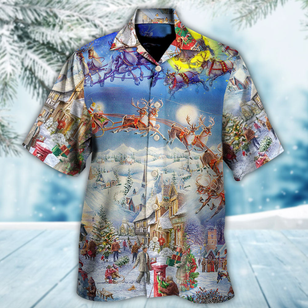 Christmas Santa Reindeer Hawaiian Shirt Design View For Casual Summer Styling