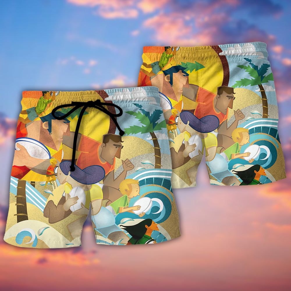 Coastal Rugby Beach Shorts Pattern Detail For Island Trips And Relaxed Casual Wear