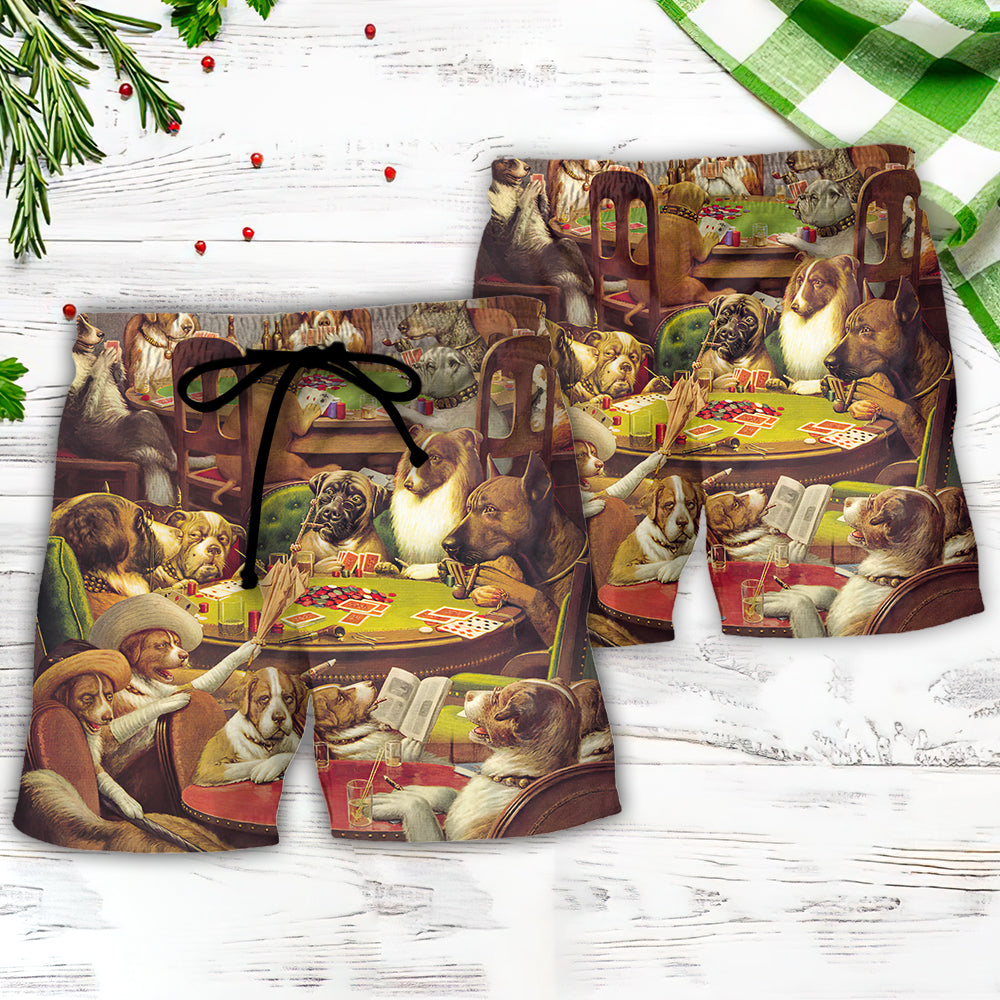 Card Game Dog Poker Night Art Beach Shorts For Active Summer Travel