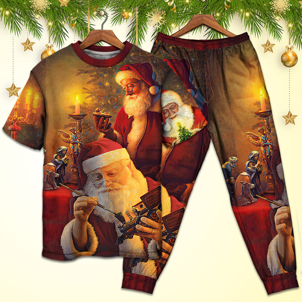 Santa Christmas Spirit Short Sleeve Pajamas Set For Winter Nights And Thoughtful Gifting