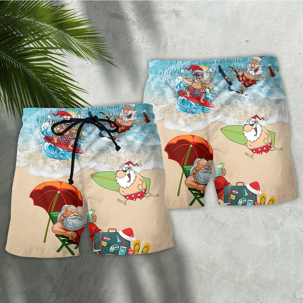 Christmas Santa Beach Holiday Fun Beach Shorts Design Detail For Casual Warm Weather Outfits
