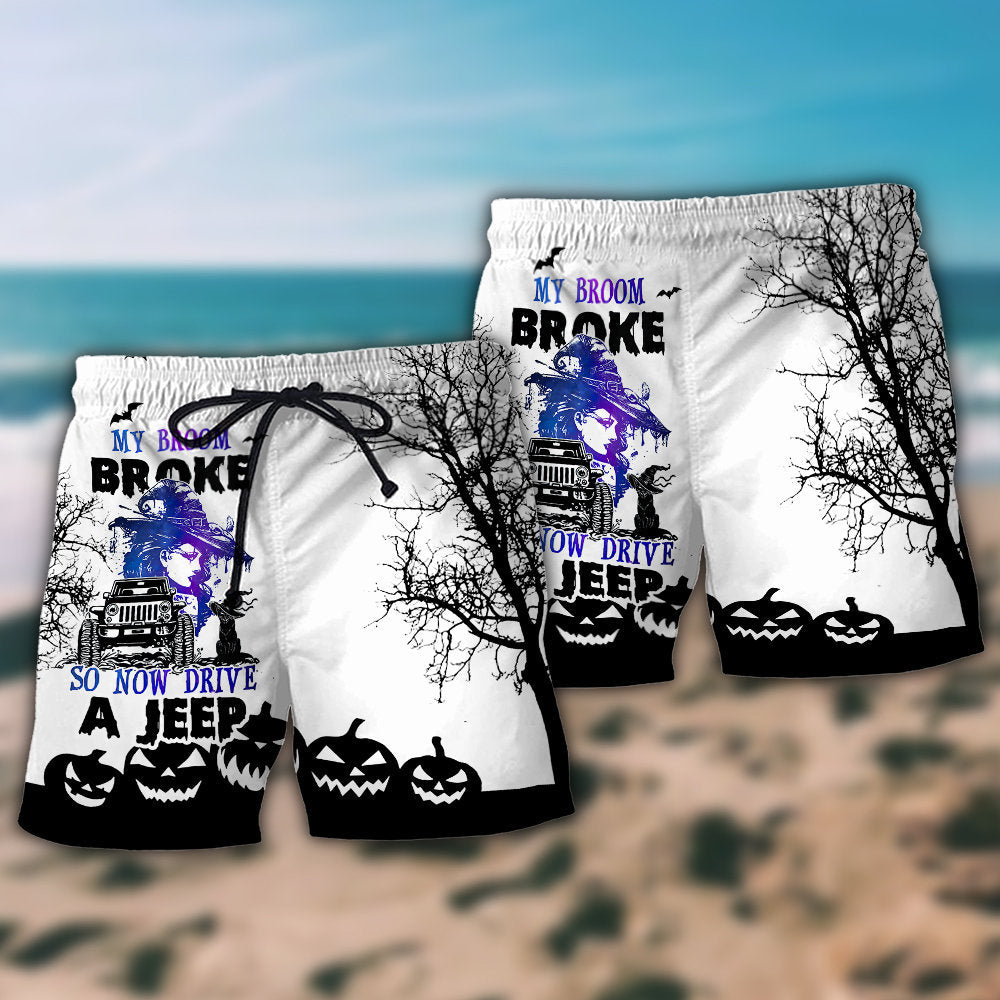 Halloween Witch Broom Broke Fun Beach Shorts Graphic Detail For Resort Trips And Casual Outings