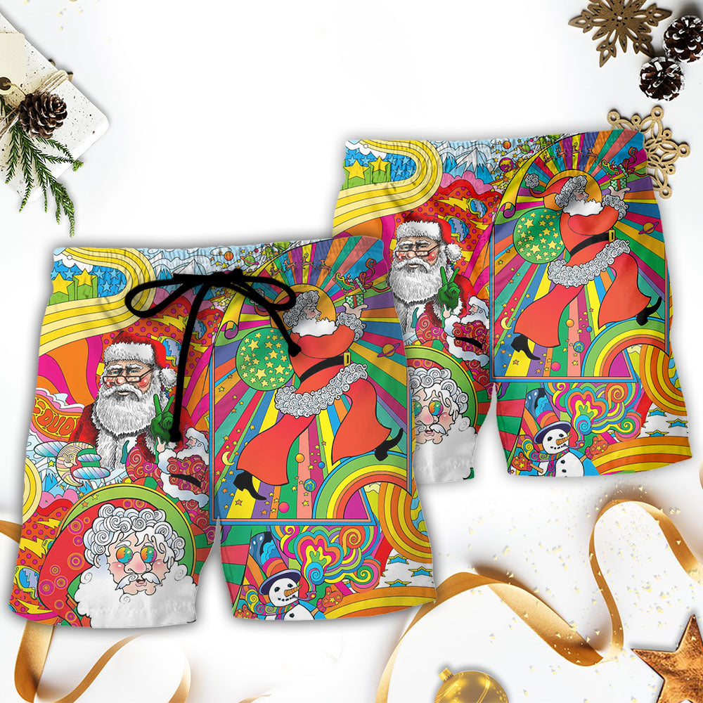 Hippie Santa Christmas Beach Shorts Pattern View For Relaxed Vacation Styling