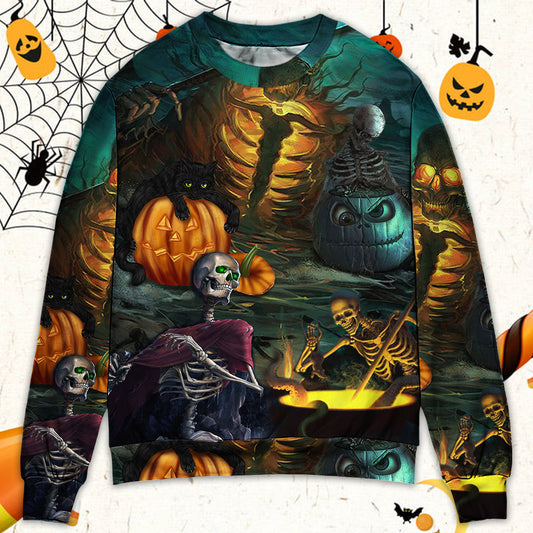 Halloween Skull Dark Night Sweater For Art Fans Travel Parties And Distinctive Casual Style