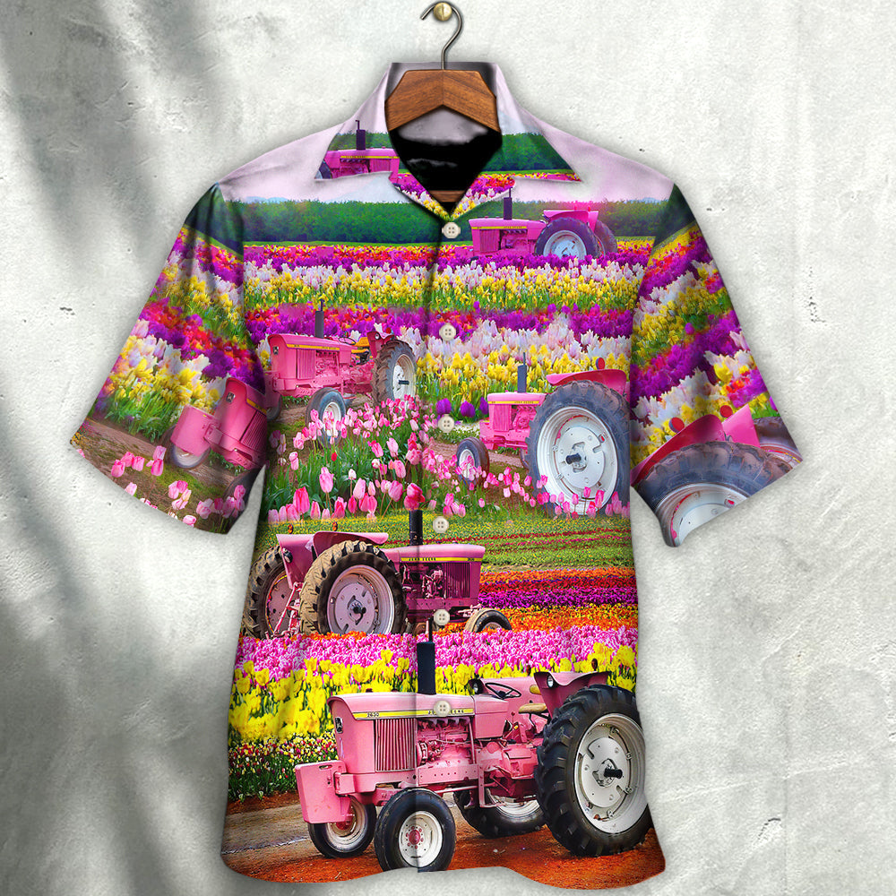 Tractor Rural Landscape Hawaiian Shirt Graphic Artwork Detail For Summer Travel