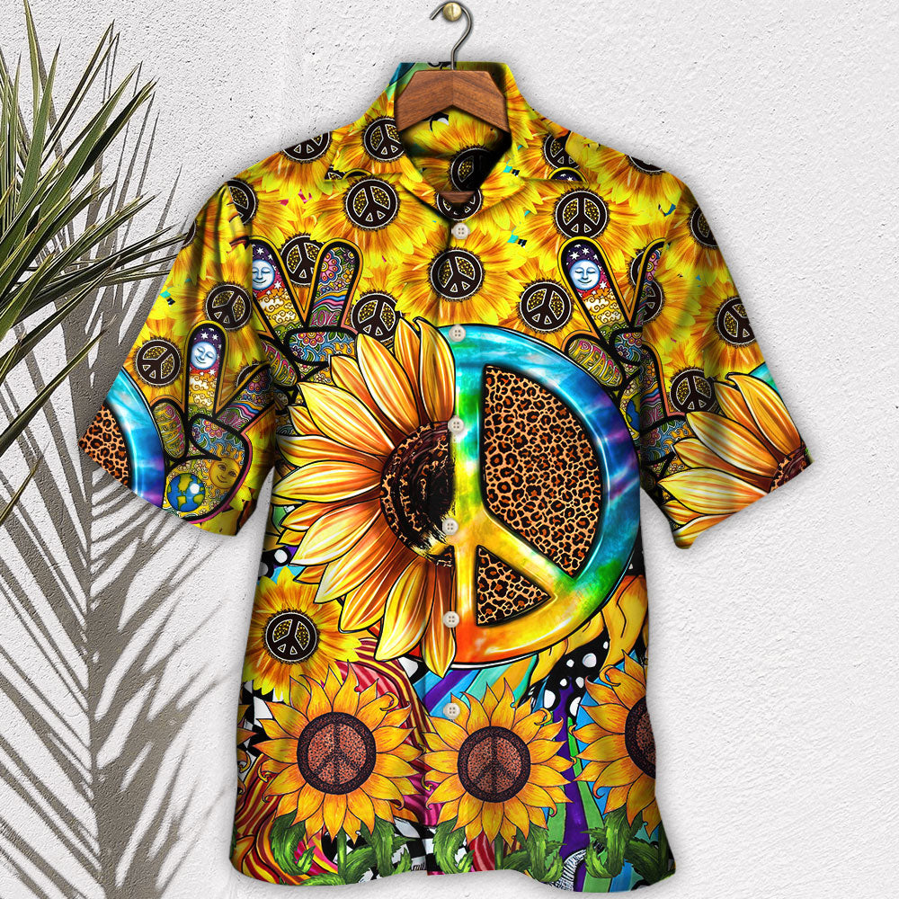 Bohemian Sunflower Peace Sign Hawaiian Shirt Pattern View For Lightweight Everyday Style