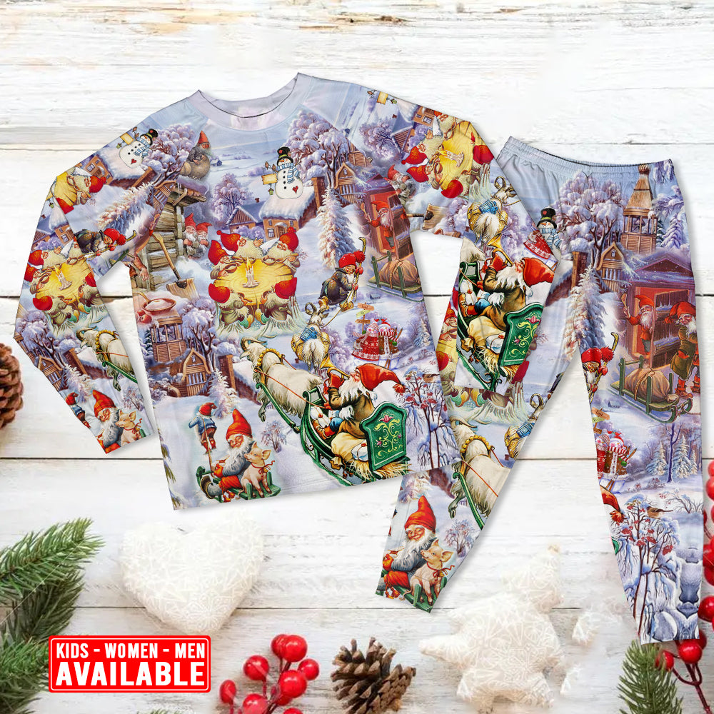 Santa And Christmas Gnomes Long Sleeve Pajamas Set For Christmas Mornings And Relaxed Lounging