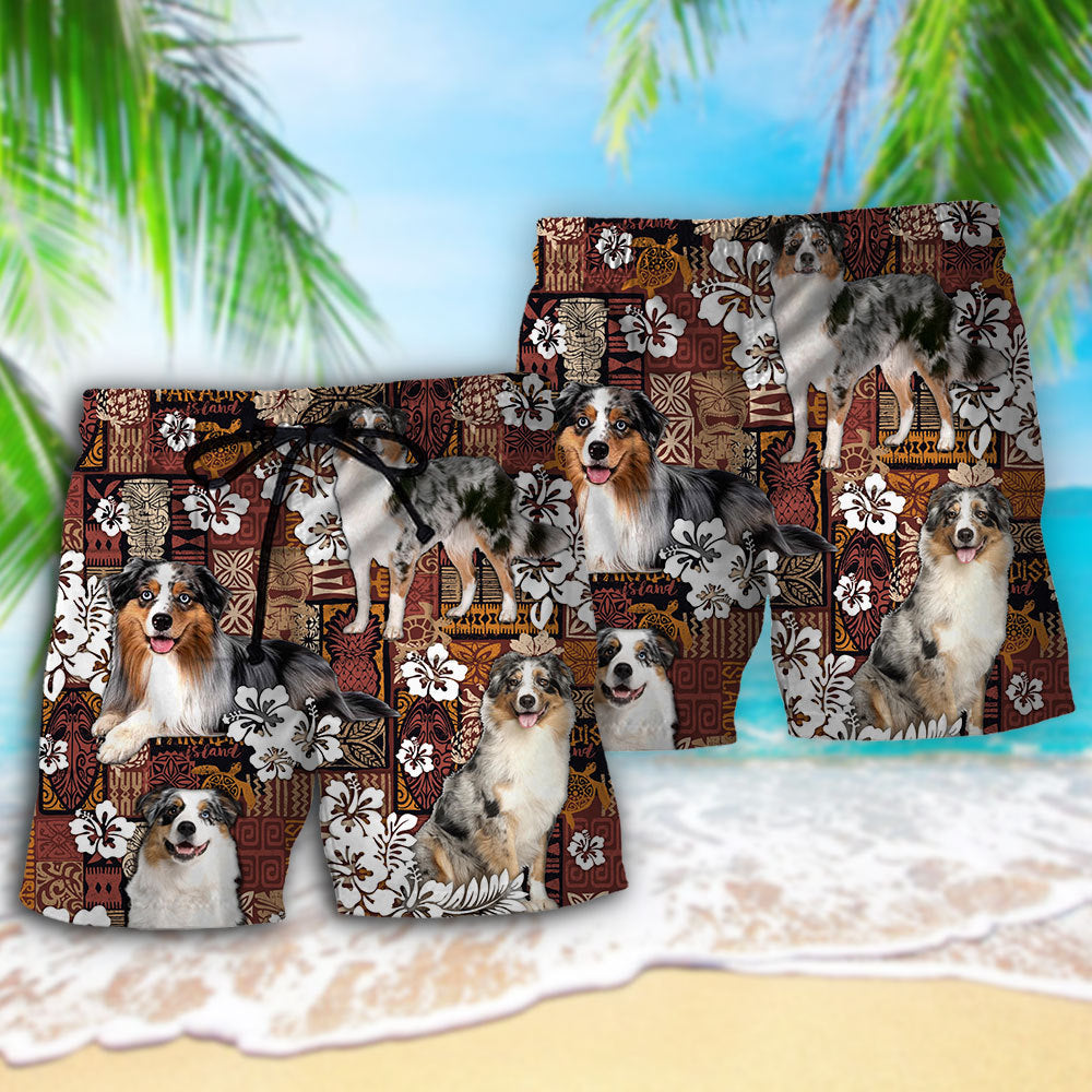 Australian Shepherd Vintage Tropical Beach Shorts For Beach Days And Resort Travel