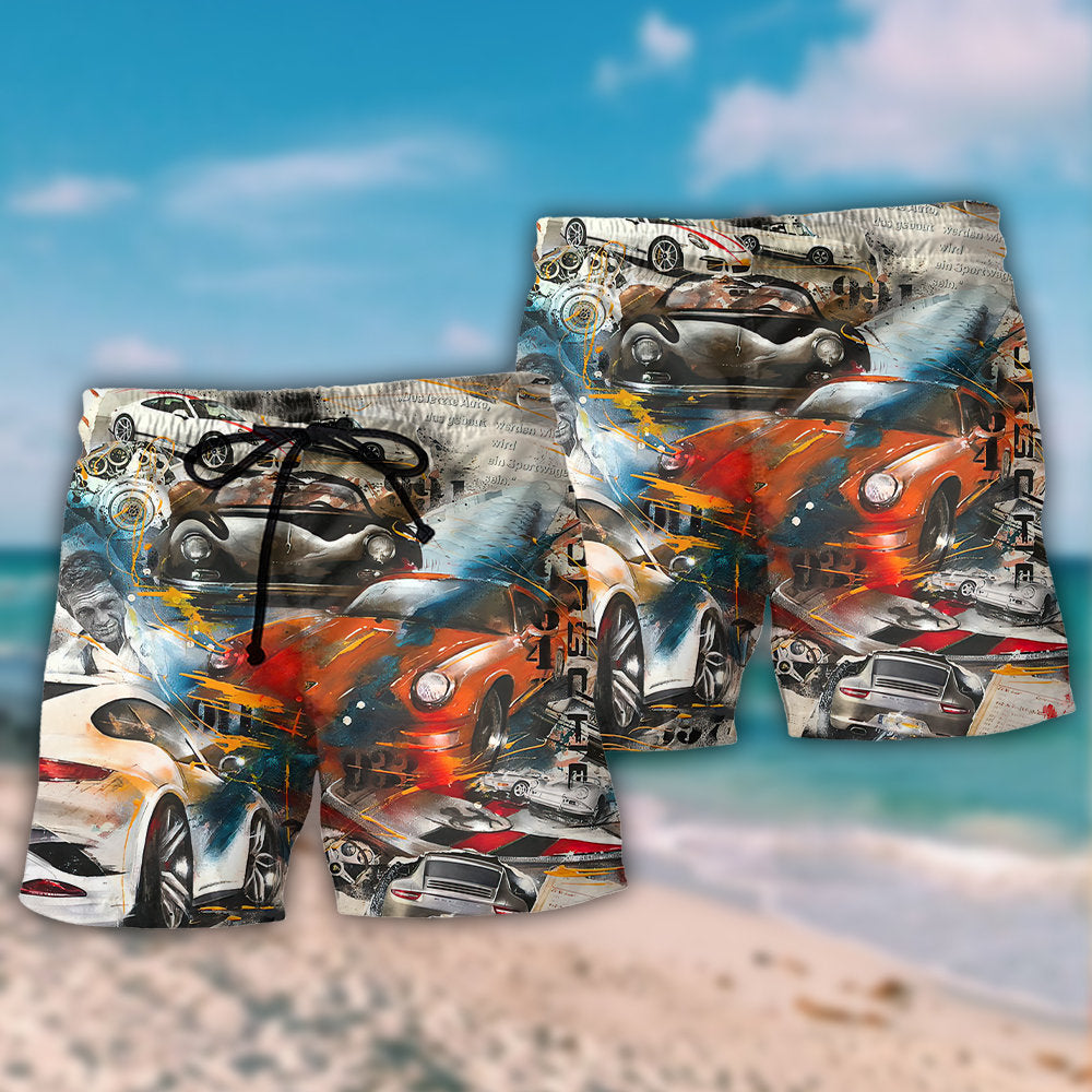 Car Racing Lead The Race Speed Beach Shorts Design View For Summer Events And Coastal Getaways