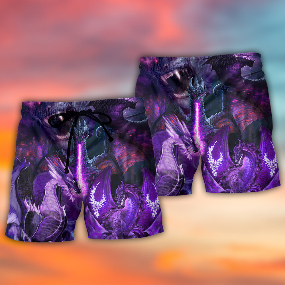 Dark Purple Dragon Lightning Beach Shorts Pattern Detail For Island Trips And Travel Ready Comfort