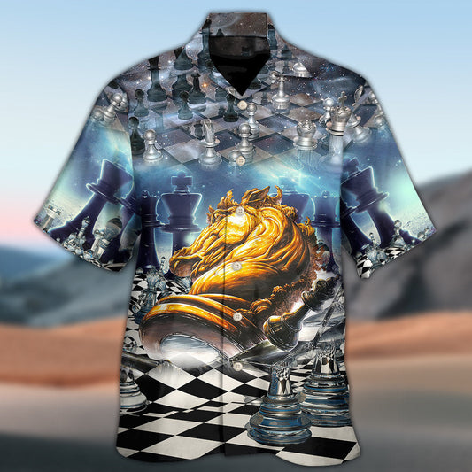 Chess Power Knights Strategy Hawaiian Shirt Collar And Front View For Thoughtful Gifting