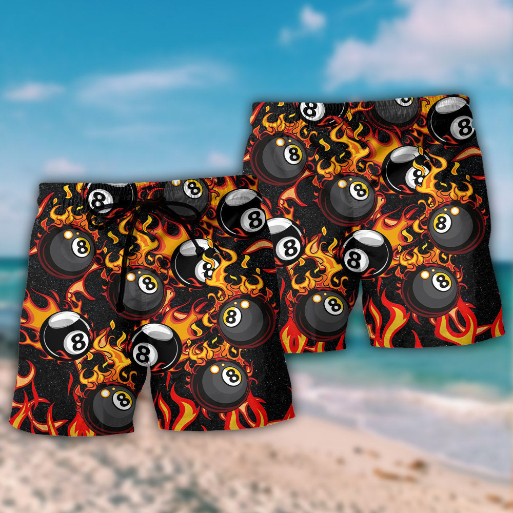 Eight Ball Fire Flame Billiard Beach Shorts For Beach Trips And Relaxed Vacation Styling