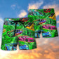 Colorful Green Car Beach Shorts Pattern Detail For Sunny Day Adventures And Easy Warm Weather Wear