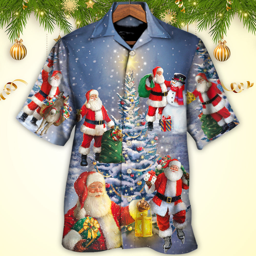 Christmas Santa Light Tree Hawaiian Shirt Collar And Front View For Coastal Travel