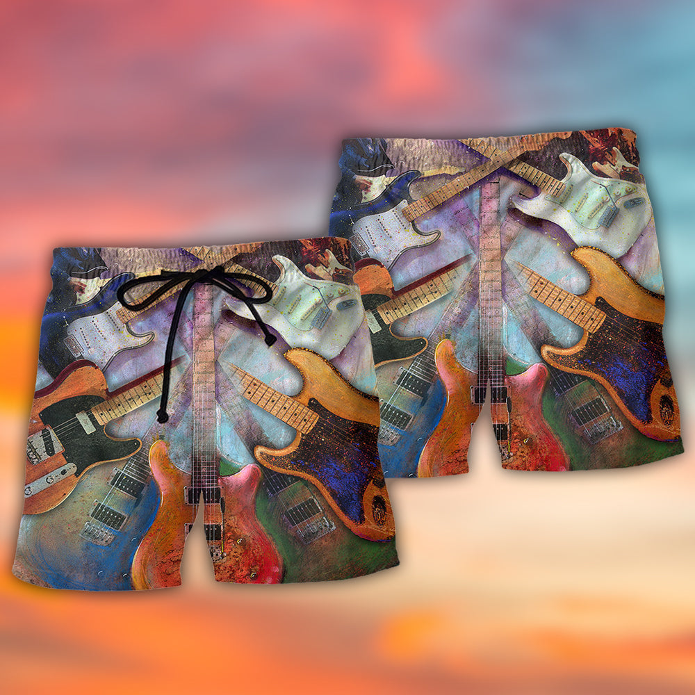 Abstract Guitar Colorful Music Lover Beach Shorts Design View For Summer Events And Coastal Getaways