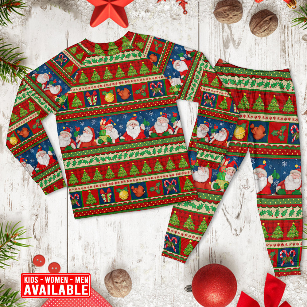 Happy Santa Christmas Long Sleeve Pajamas Set For Holiday Travel And Comfortable Home Wear