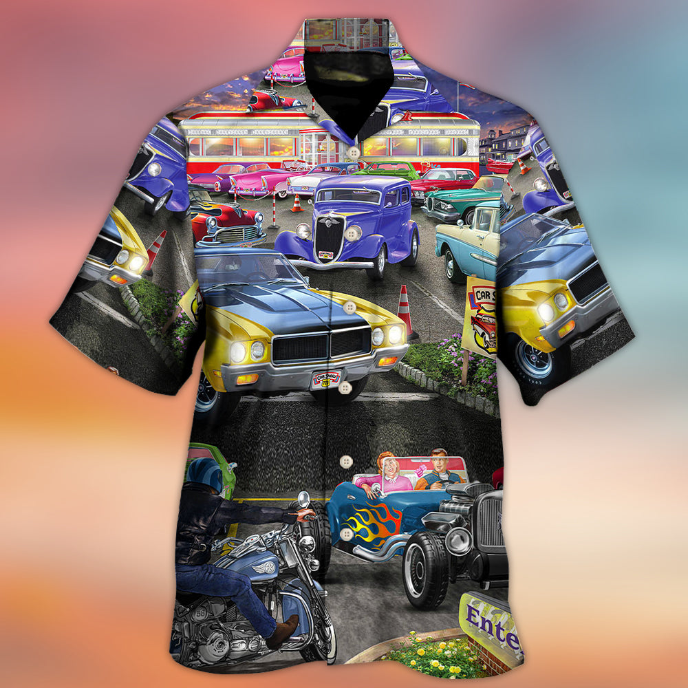 Classic Hot Rod Hawaiian Shirt Tropical Styling View For Vacation Style