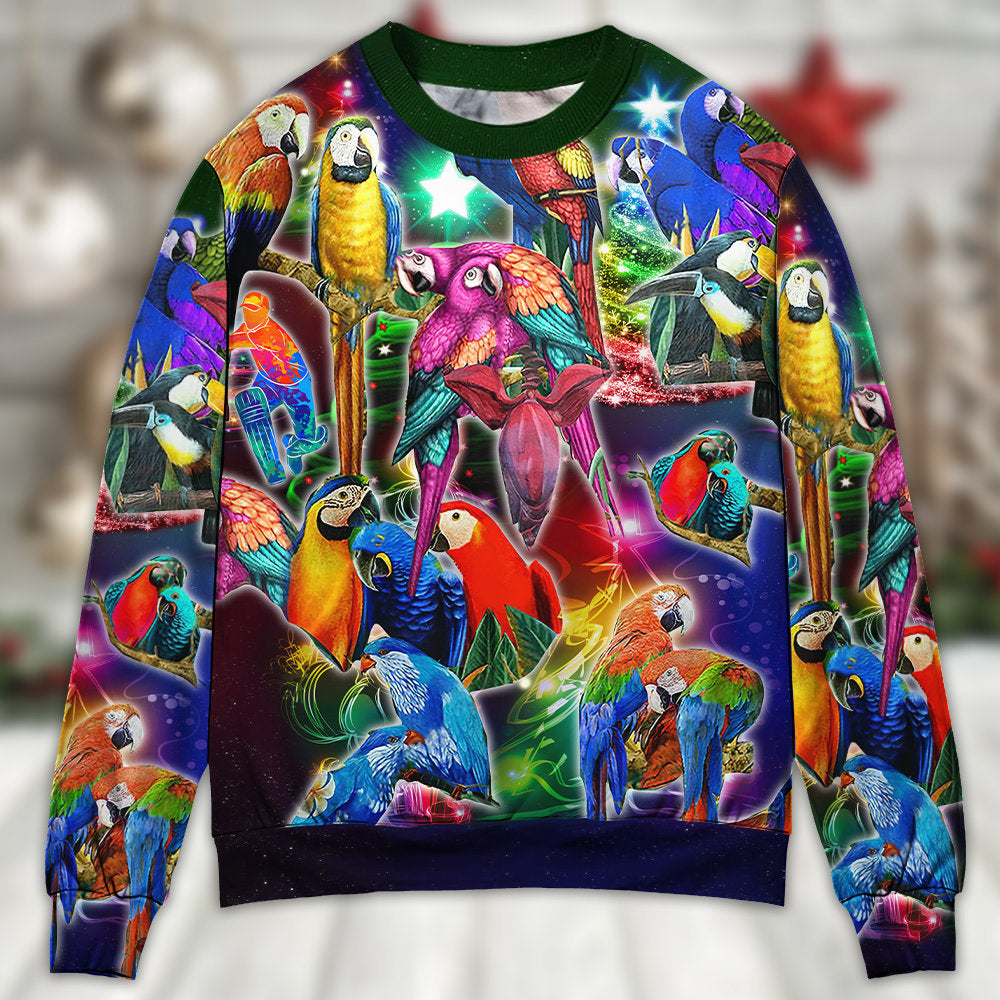 Parrot Tropical Merry Christmas Sweater For Seasonal Parties Cozy Gatherings And Thoughtful Holiday Gifts