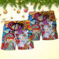 Colorful Santa Geometric Christmas Beach Shorts Print Detail For Festive Outdoor Gatherings