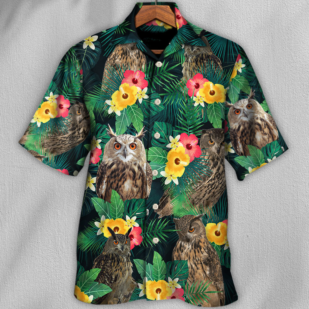 Tropical Floral Owl Summer Vibes Hawaiian Shirt For Summer Vacation And Beach Travel