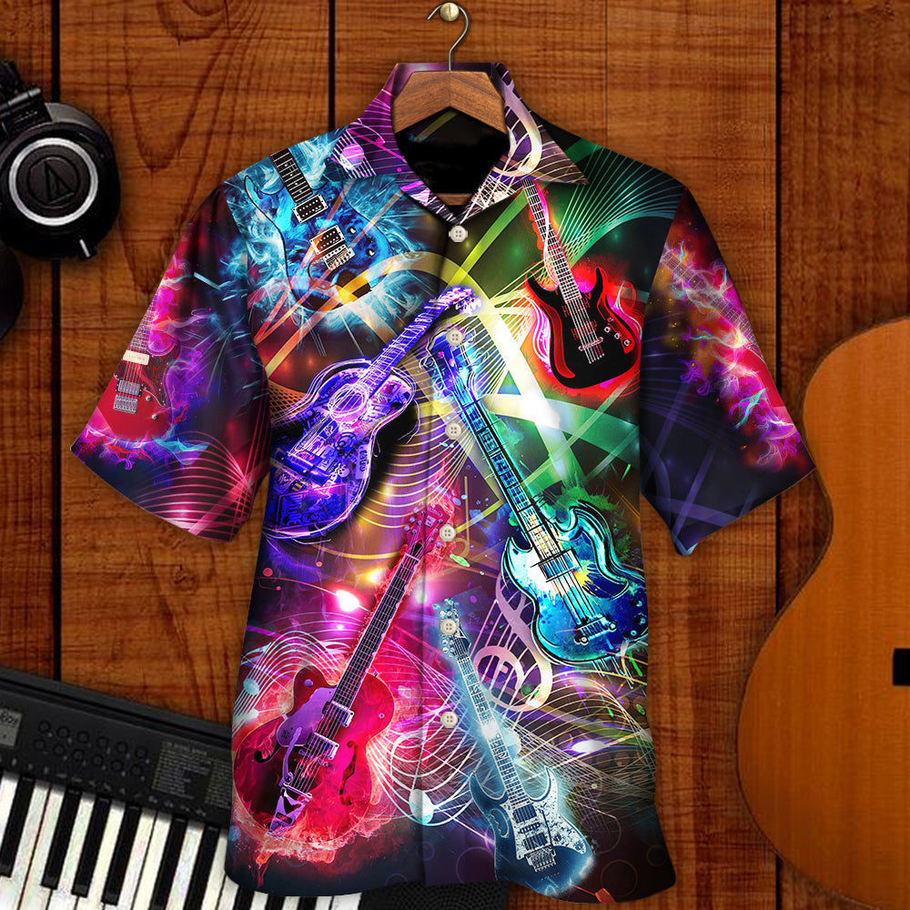 Neon Guitar Amazing Hawaiian Shirt For Vacation Days And Relaxed Coastal Outings