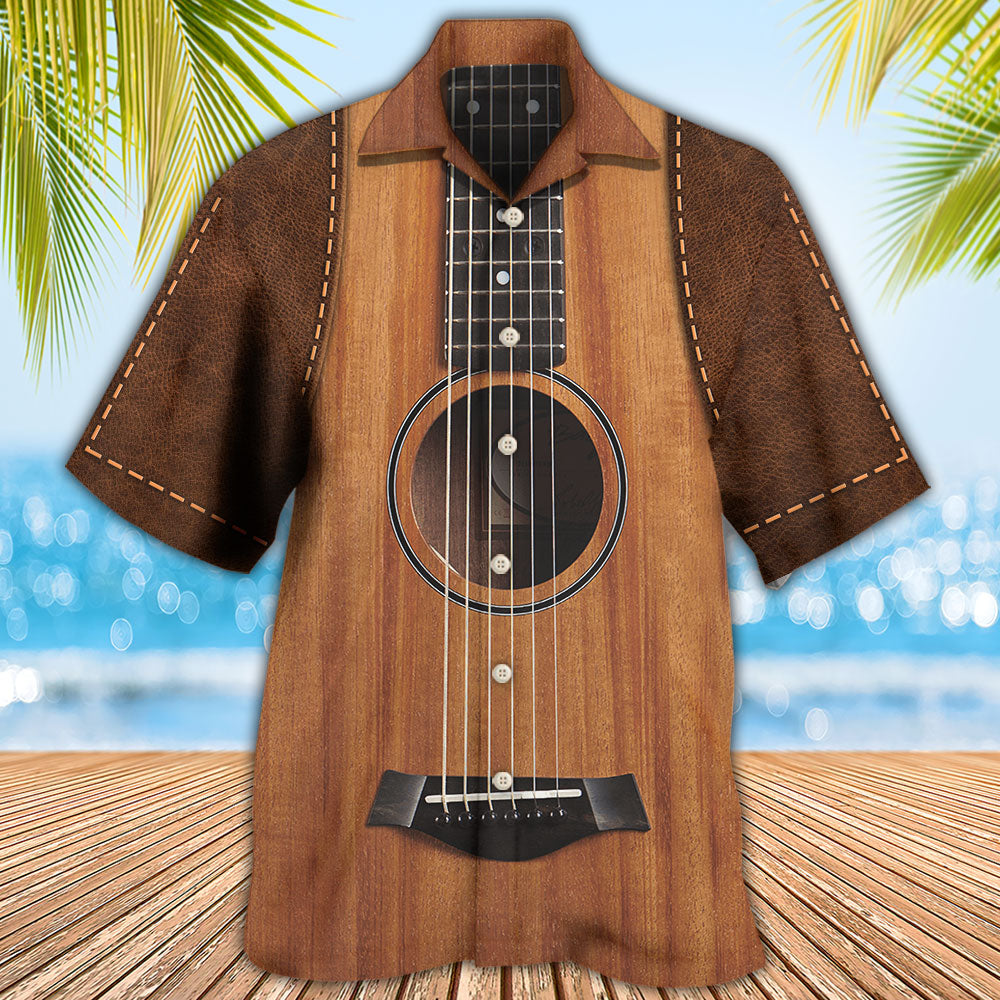 Vintage Guitar Leather Music Hawaiian Shirt Pattern Detail For Summer Holidays And Outdoor Fun