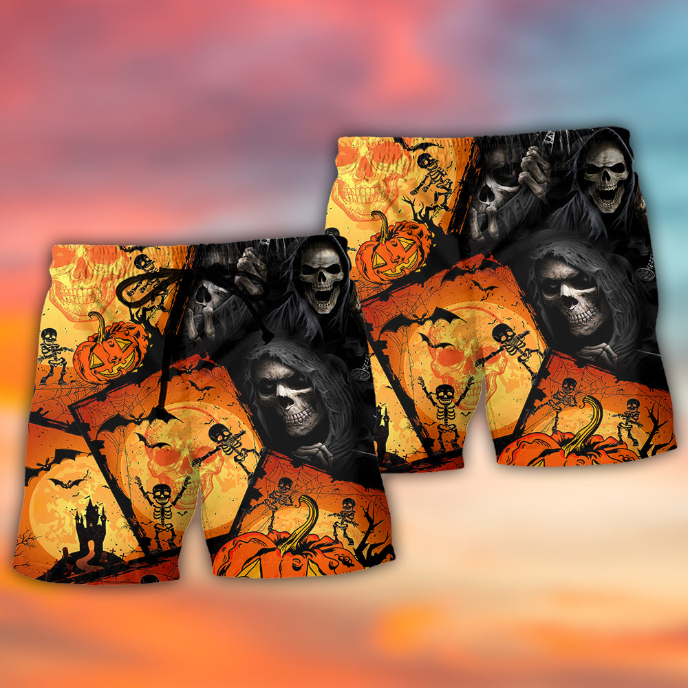 Halloween Skull Pumpkin Scary Hawaiian Print Beach Shorts For Weekend Adventures And Comfort