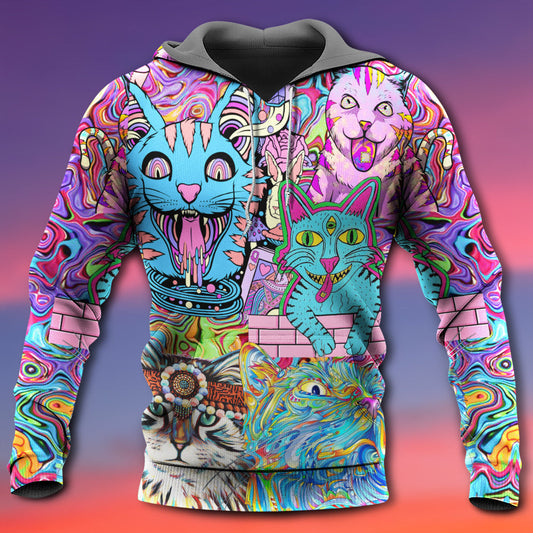 Hippie Cat Wonderful World Hoodie For Free Spirit Outings Holidays And Relaxed Layering