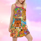 Hippie Pumpkins Bus Colorful V-Neck Sleeveless Cami Dress For Boho Festivals And Relaxed Summer Style