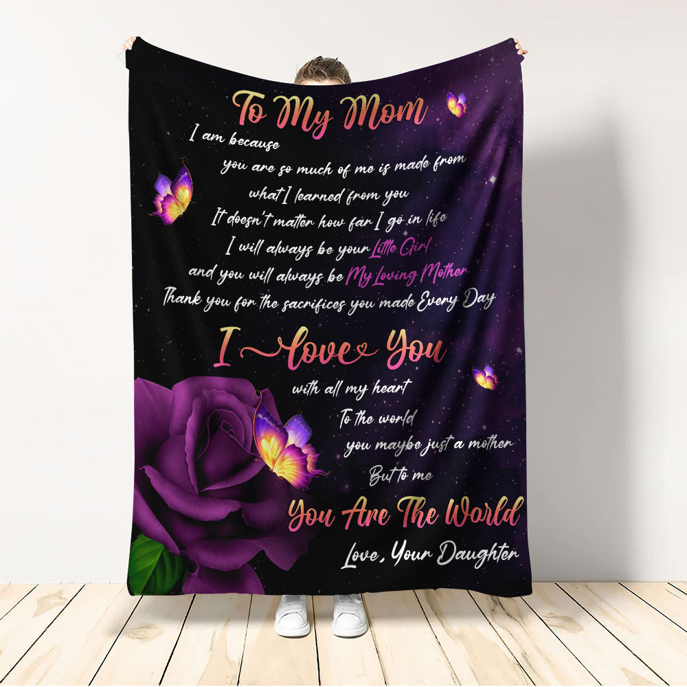 Purple Rose Butterfly Dear Mom Letter Flannel Blanket For Cozy Bedroom Sofa Decor