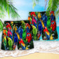 Parrot Tropical Family Beach Shorts Pattern Detail For Coastal Travel And Distinctive Seasonal Style