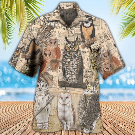 Vintage Owl Old Paper Hawaiian Shirt Design Detail For Beach Days And Holiday Travel