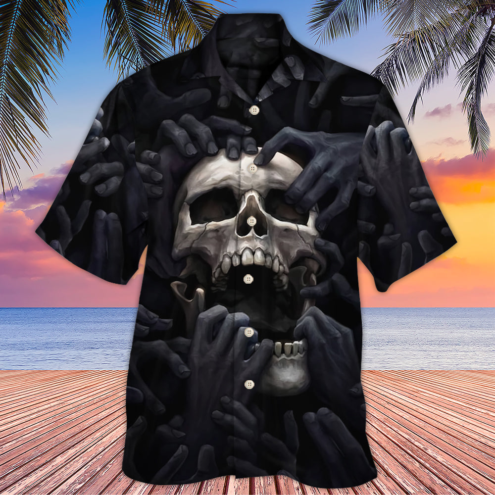 Dark Skull Screaming Underworld's Hand Hawaiian Shirt Design View For Resort Travel And Thoughtful Gifting